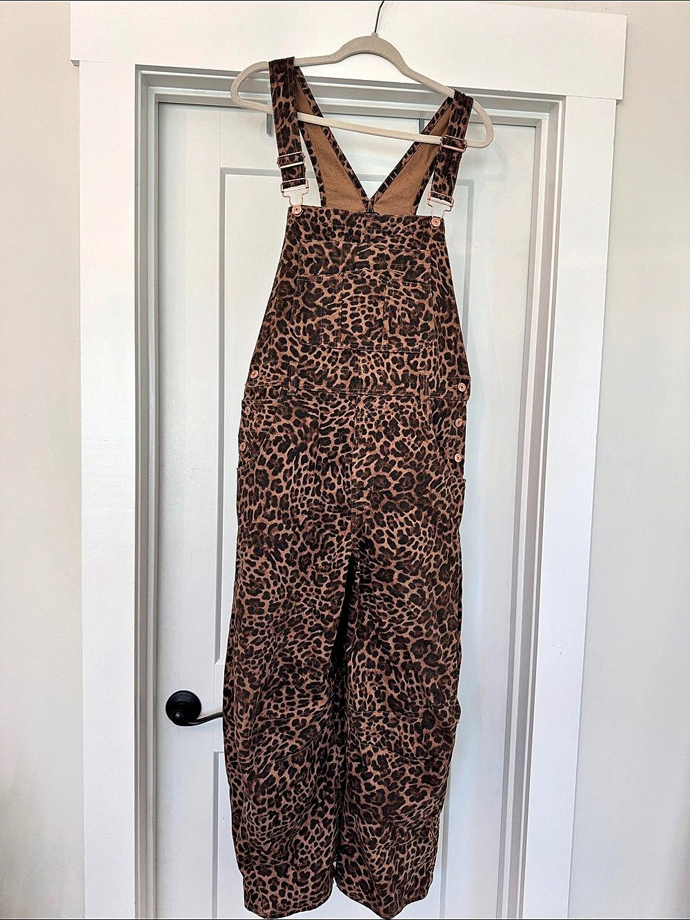 Gap Leopard Print barrel legged Overalls Size Small